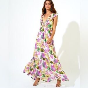 Oliphant Ruffle V-neck Maxi
